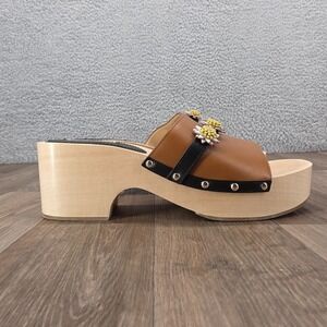 Fabrizio‎ Viti Brown Leather Daisy Platform Clog Sandals Women's Size 41 US 10